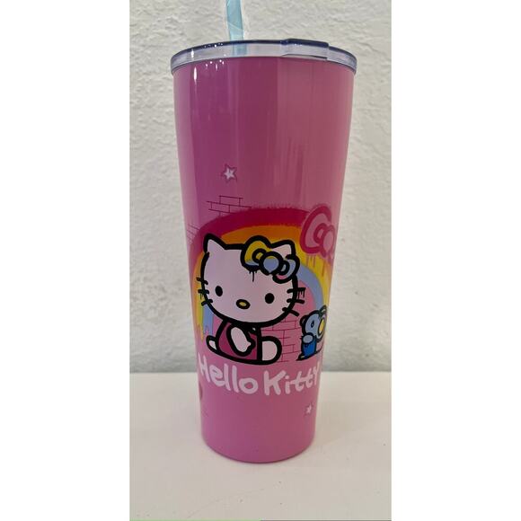 HELLO KITTY Tumbler PINK Rainbow with Brick- Hearts Lid, Straw - Picture 2 of 4